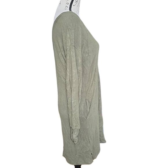 Socialite Ladies Size Small Olive Green Double V-Neck Knit Soft Dress w/ Pockets - Picture 2 of 6